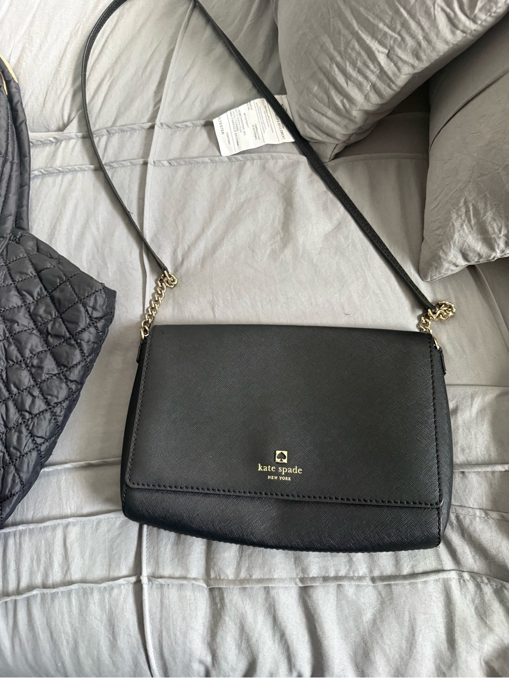 kate spade Black Leather Crossbody with Gold Hardware